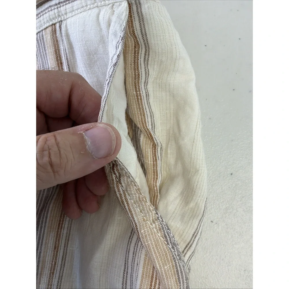 Zegna Mens 100% Linen Striped Pants IT 52 Made in Italy Coastal Drawstring Beige